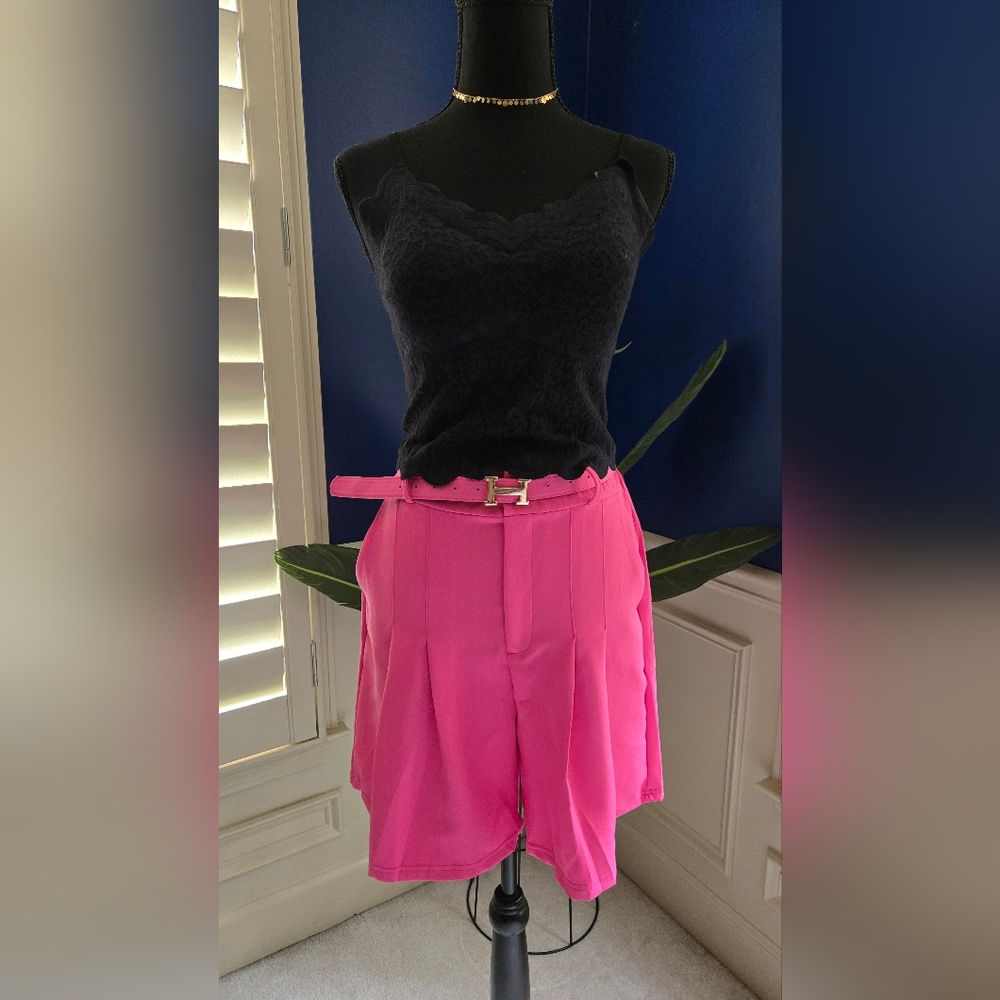 Black Lace Top and Pink Shorts Set Brand New
